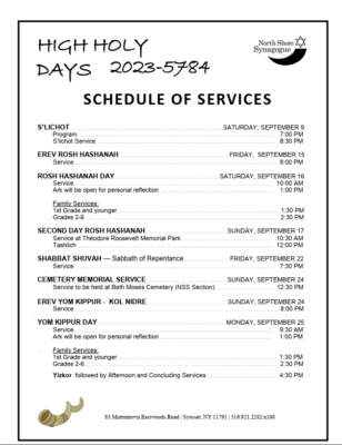 High Holy Day Schedule