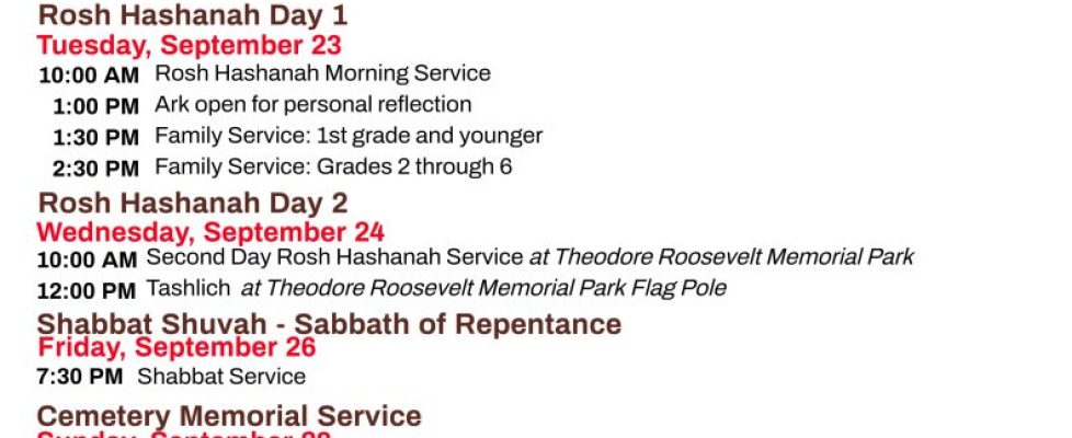 High Holy Day Schedule 2025